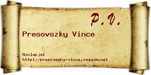 Presovszky Vince névjegykártya